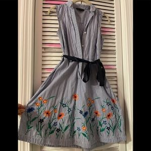 Brooks Brothers striped dress floral embroidered